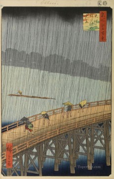  Hiroshige Lienzo - Lluvia repentina sobre el puente Shin Ohashi en Atake desde cien vistas de Edo Utagawa Hiroshige Ukiyoe